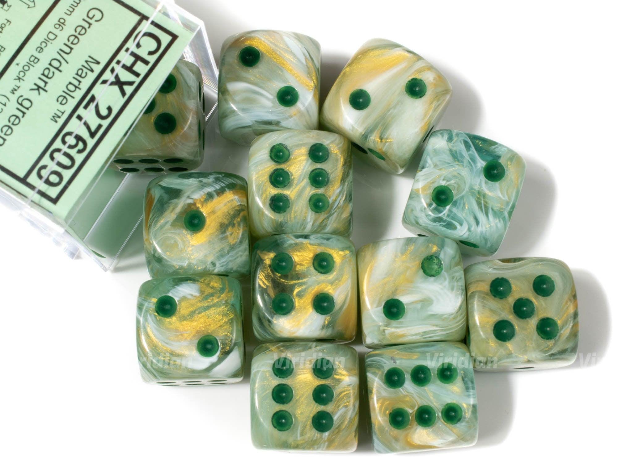 Marble Green & Dark Green | D6 Block | Chessex Dice (12)