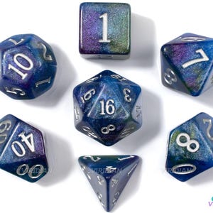 Retro Redux | Purple Blue Cyan Swirled Acrylic Dice Set (7) | Dungeons and Dragons (DnD)