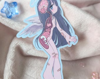 Pegatina de chica anime ángel de 3,5 pulgadas con dulces