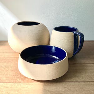 Blue Cobalt Cereal Soup Matcha Bowl Handmade Ceramic Pottery Vase Mug