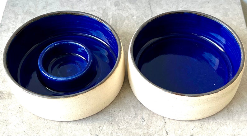 CUSTOM Made to Order Slow Feed Ceramic Dog Bowl OR Water Bowl Personalized with Name Blue w/Bronze