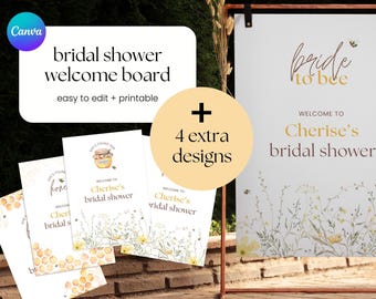 She’s Found Her Honey” Bridal Shower Welcome Poster Bundle – Bee Theme + Bride to Bee – 6 Editable Designs – A1/A2/A3 Instant Download