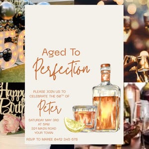 Aged To Perfection Invitation Digital Download Template, 60th Birthday Invite, Whiskey Invite, Printable Invitation, Aged Well, Old Age