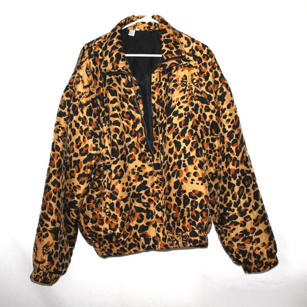 Very Unique Cheetah Face All Over Print 80s Fashion Silk Vintage Bomber Jacket