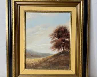 Vintage Autumn landscape oil painting by Brayton. 14"x16"