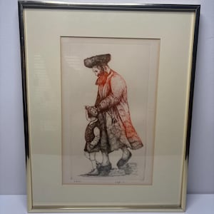 Grabado enmarcado &quot;Rabino e hijo&quot; de AMRAM EBGI. 30,5 x 38,1 cm. Firmado y numerado.