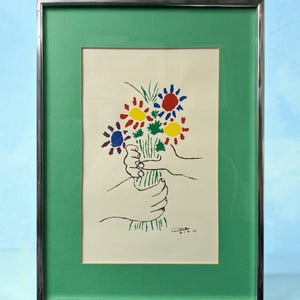 16"x12" Reproduktion eines Serigrafie-Drucks von Pablo Picasso – Blumenstrauß in Händen