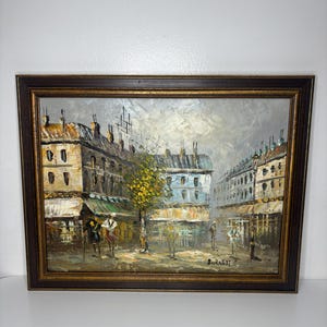 Framed oil painting on canvas by CAROLINE BURNETT - 18.5&quot;x14.5&quot; - Parisian Street Scene