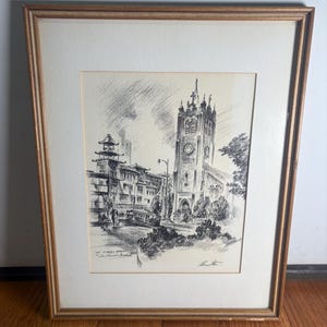 Framed print - ALEC STERN - Old St. Mary&#39;s church - San Francisco Chinatown 12&quot;x15&quot;