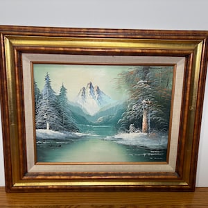 Framed original, signed oil painting on canvas 23&quot;x19&quot; - winter, mountain scene