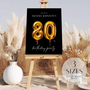 80th Birthday Welcome Sign, Black Gold Party Poster, Birthday Entrance Sign, Canva Template, Elegant DIY Decor, Celebration Sign FBGD80