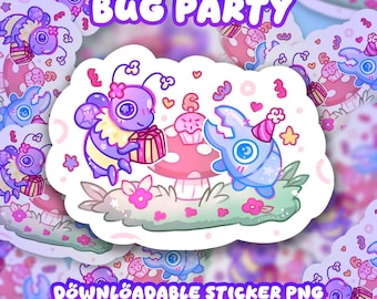 Bug Party Sticker | Kiss-Cut Vinyl Sticker, Mushroom Picnic