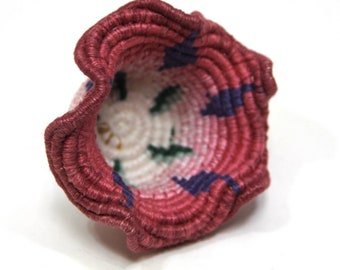 Rose Ombre Morning Glory Miniature Coiled Linen Basket