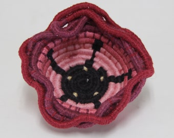 Burgundy Ombre Poppy Coiled Linen Miniature Basket