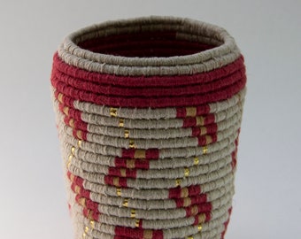 Red-Gold Fall Pathways Coiled Linen Basket