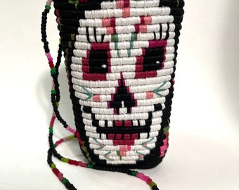 Black Red Dia de los Muertos Contemporary Miniature Wearable Basket