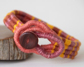 Coral/Yellow Boho Bracelet 8&quot;