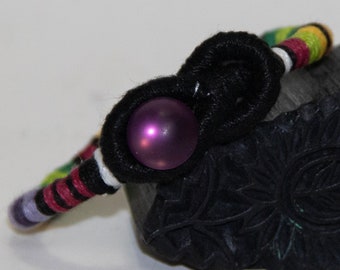 7" Single Rainbow Stripe Bracelet w/purple button closure