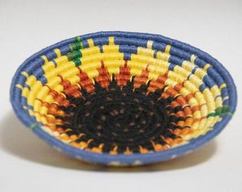 Midnight Sunflower Coiled Basket Bowl