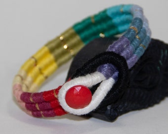 7.5" Triple Rainbow Stripe Bracelet w/red button closure