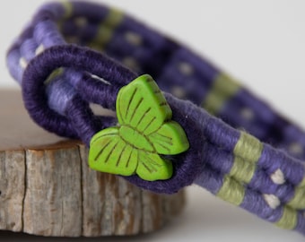 Green/Purple Butterfly Bracelet 9"