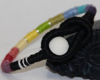 7.5" Single Rainbow Stripe Bracelet w/white cloth button closure