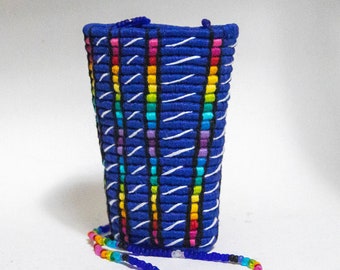 Dark Blue with Rainbow Stripes Contemporary Miniature Wearable Basket