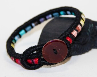 8.25" Rainbow Black Stripe Bracelet w/burgundy button closure