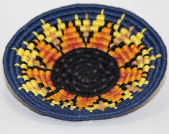 5" Midnight Sunflower Miniature Coiled Linen Basket