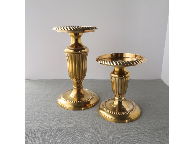 Vintage Brass Pillar Candle Holders image 1