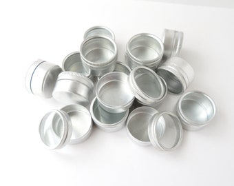 Round Aluminum Tins With Clear Glass Lids, Vintage