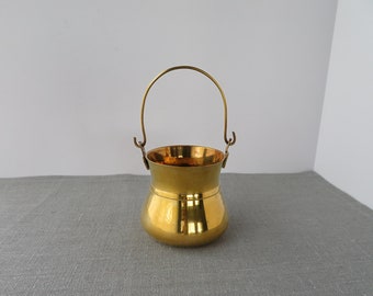 Vintage Brass Herb Pot Mini Cauldron With Handle