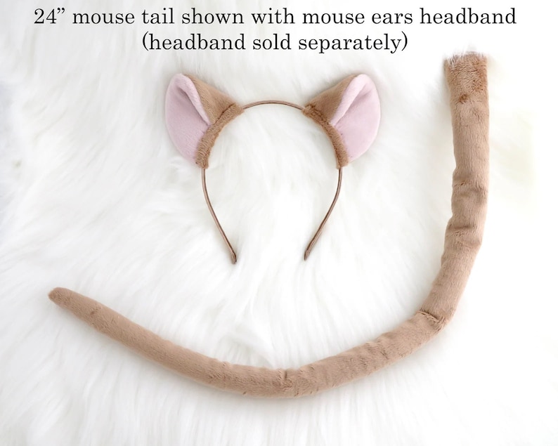 Mouse Tail Rat Tail Mouse Costume Soft Plush Mouse Tail Choose Color 18 or 24 Length image 4