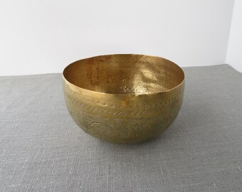 Vintage Brass Etched Bowl - Bird