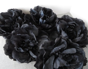 Black Peony, Artificial Flowers, 5PC Large Faux Flower, Dark Blue, Gothic Floral, Peonies