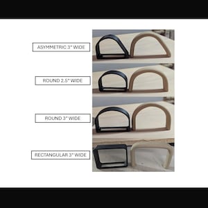 May include: An assortment of black and beige-colored handles in various shapes, including asymmetric, round, and rectangular designs. Each handle is paired, with one in black and the other in a light beige color. The text indicates the width of each handle: 3 inches, 2.5 inches, and 3 inches.