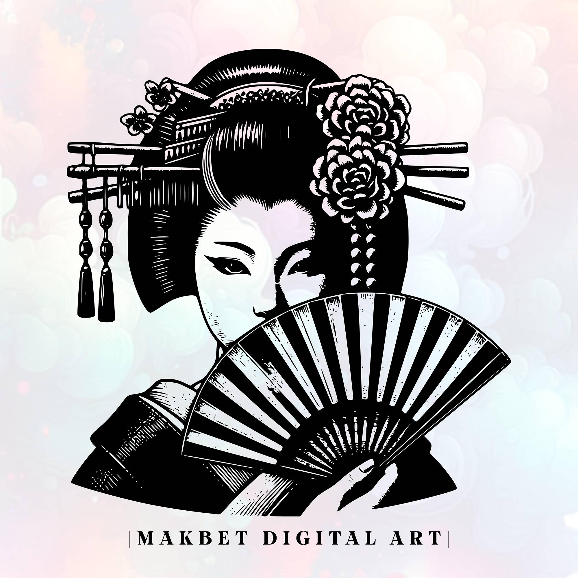 Japanese Geisha Svg & Png,Empress Svg,Geisha Svg,Clipart,Geisha Vector Image,Silhouette,Cut File,Engraving,Sublimation Design,Commercial Use