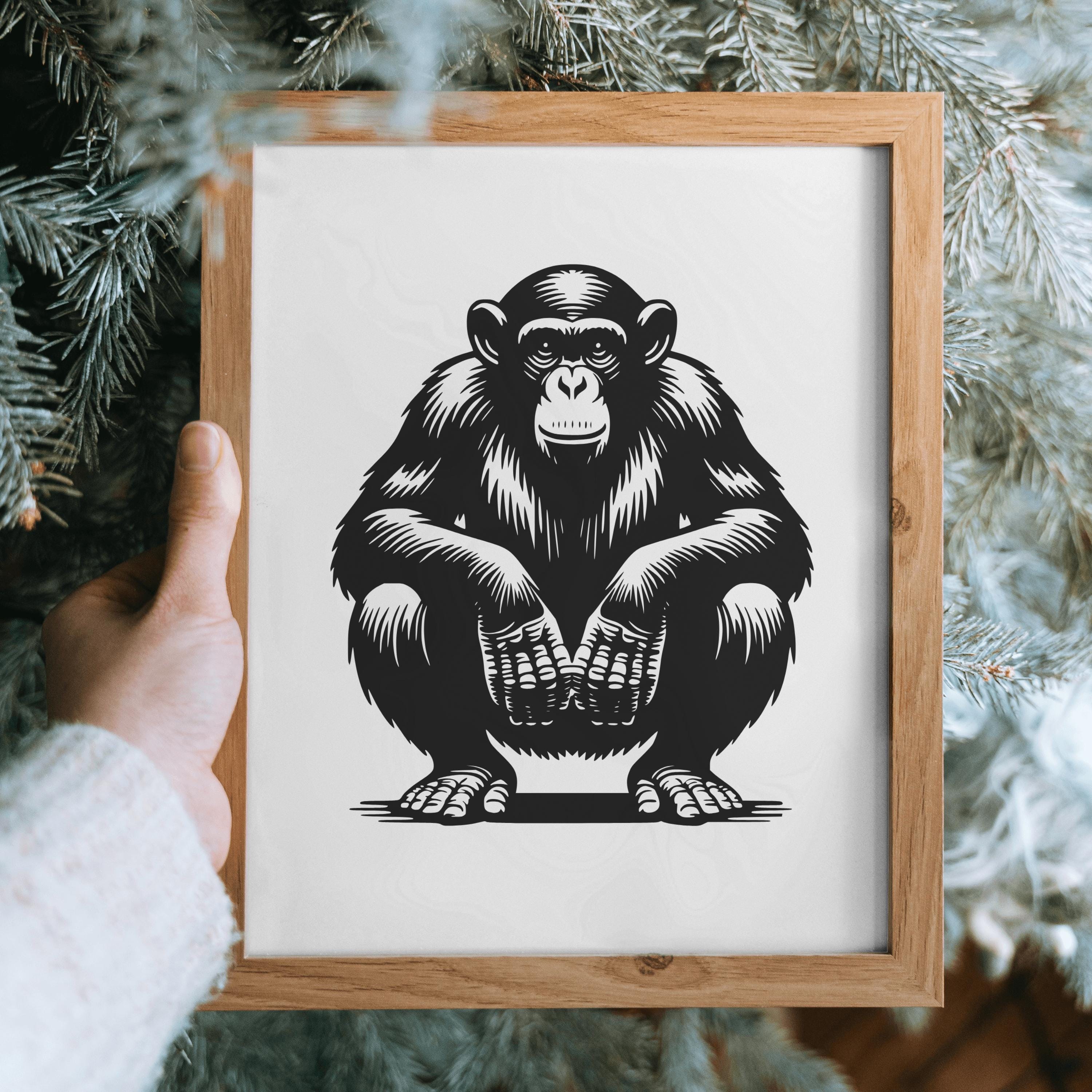 Chimpanzee SVG: PNG, Animal Clipart, Vector Design, Laser Cut File ...