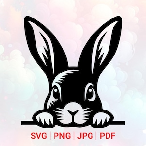 Podglądający królik SVG: PNG, Klipart z króliczkiem, Projekt wektorowy, Plik do cięcia (Pobieranie cyfrowe)