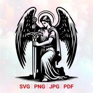Erzengel St. Michael SVG: PNG, Religiöse Clipart, Vektor, Laser Cut Datei (Digitaler Download)