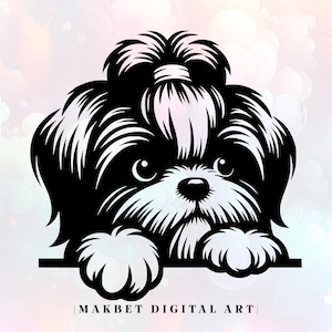 Cane Shih Tzu che sbircia in formato SVG e PNG, Amante degli animali in formato SVG, Clipart, Immagine vettoriale, Silhouette, Cricut, File di taglio, Disegno a sublimazione, Progetti fai da te, Uso commerciale