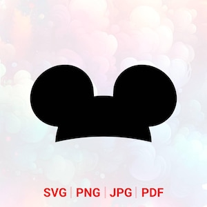 May include: Black silhouette of a chef's hat with two large circular ears, resembling a famous cartoon character. The image includes the text "SVG | PNG | JPG | PDF" in red at the bottom, indicating file format options.