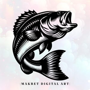 Largemouth Bass Fish Svg & Png,Outdoor Fishing,Fisherman Design,Clipart,Vector,Engraving,Silhouette,Cricut,Cut File,Vinyl,Commercial Use