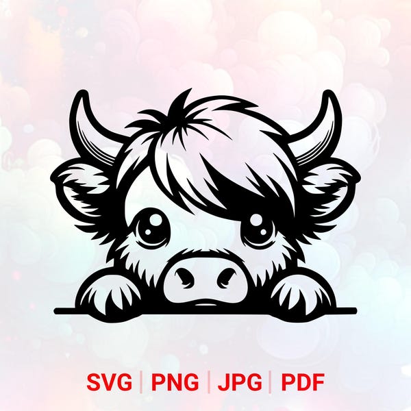 Peeking Highland Cow SVG: PNG, Animal Clipart, Vector, Laser Cut File (Digital Download)