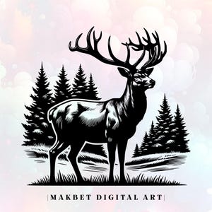 Deer Forest Scene SVG: Wild Animal Clipart, Vector, Laser Cut File (Digital Download)