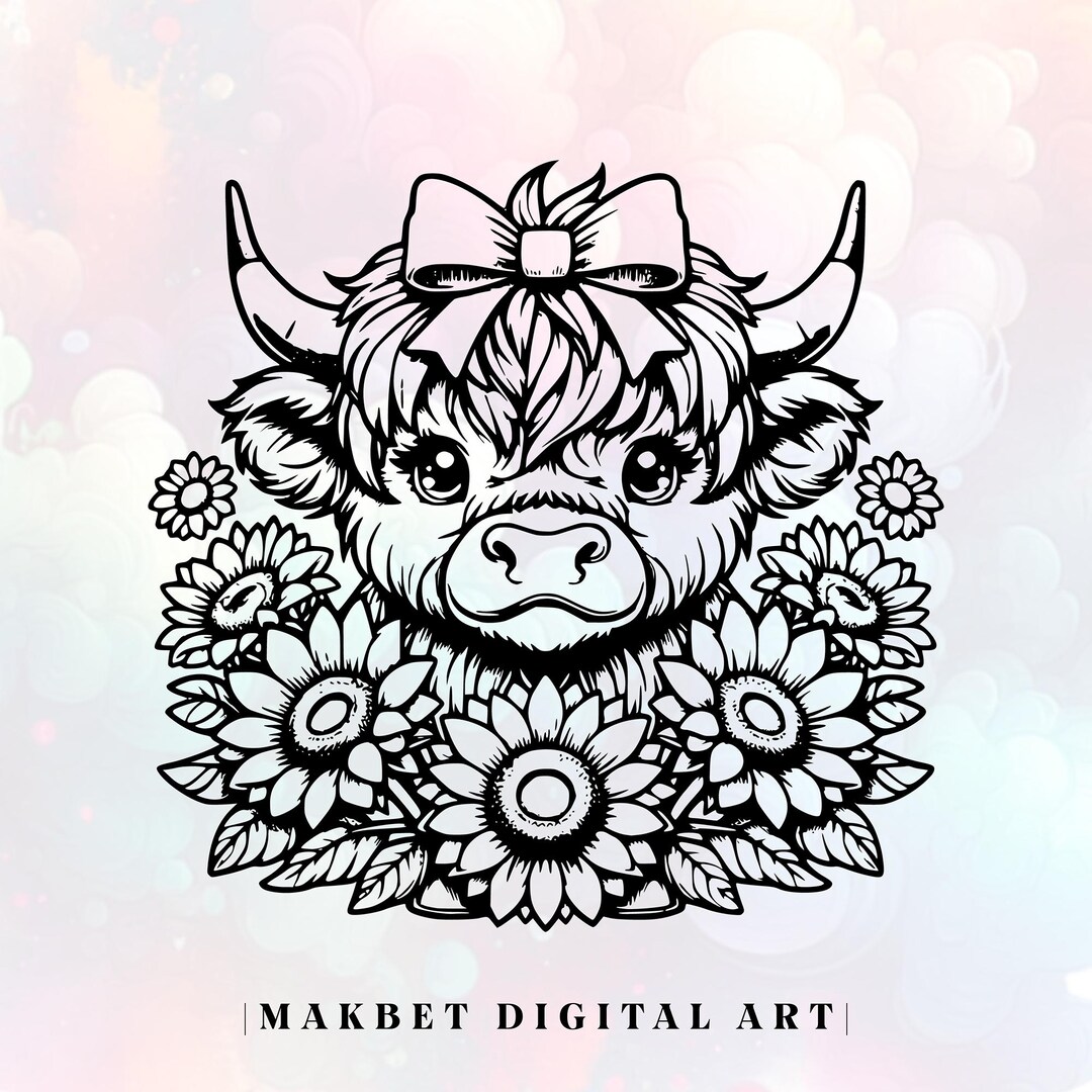 Highland Cow With Flowers Svg & Png,cow Clipart Image,cow Vector Image ...