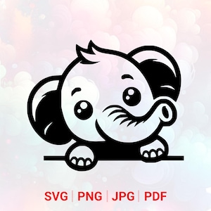 Peeking Elephant SVG: PNG, Animal Clipart, Vector, Laser Cut File (Digital Download)