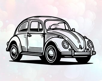 Beetle Car Svg & Png,Laser Cut File,Vintage Bug Vehicle,Clipart,Vector,Engraving,Silhouette,Cricut,T-shirt Design,Sublimation,Commercial Use