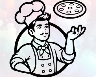 Pizza Lover Svg & Png,Man Baker Bakery Baking Logo,Clipart,Vector,Chef Cut File,Silhouette,Cricut,T-shirt Design,Sublimation,Commercial Use