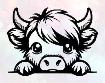 Peeking Cute Baby Highland Cow Svg Png Pdf Jpg,Cow Clipart,Cow Vector Image,Cow Silhouette,Animal Cut File,Sublimation Design,Commercial Use
